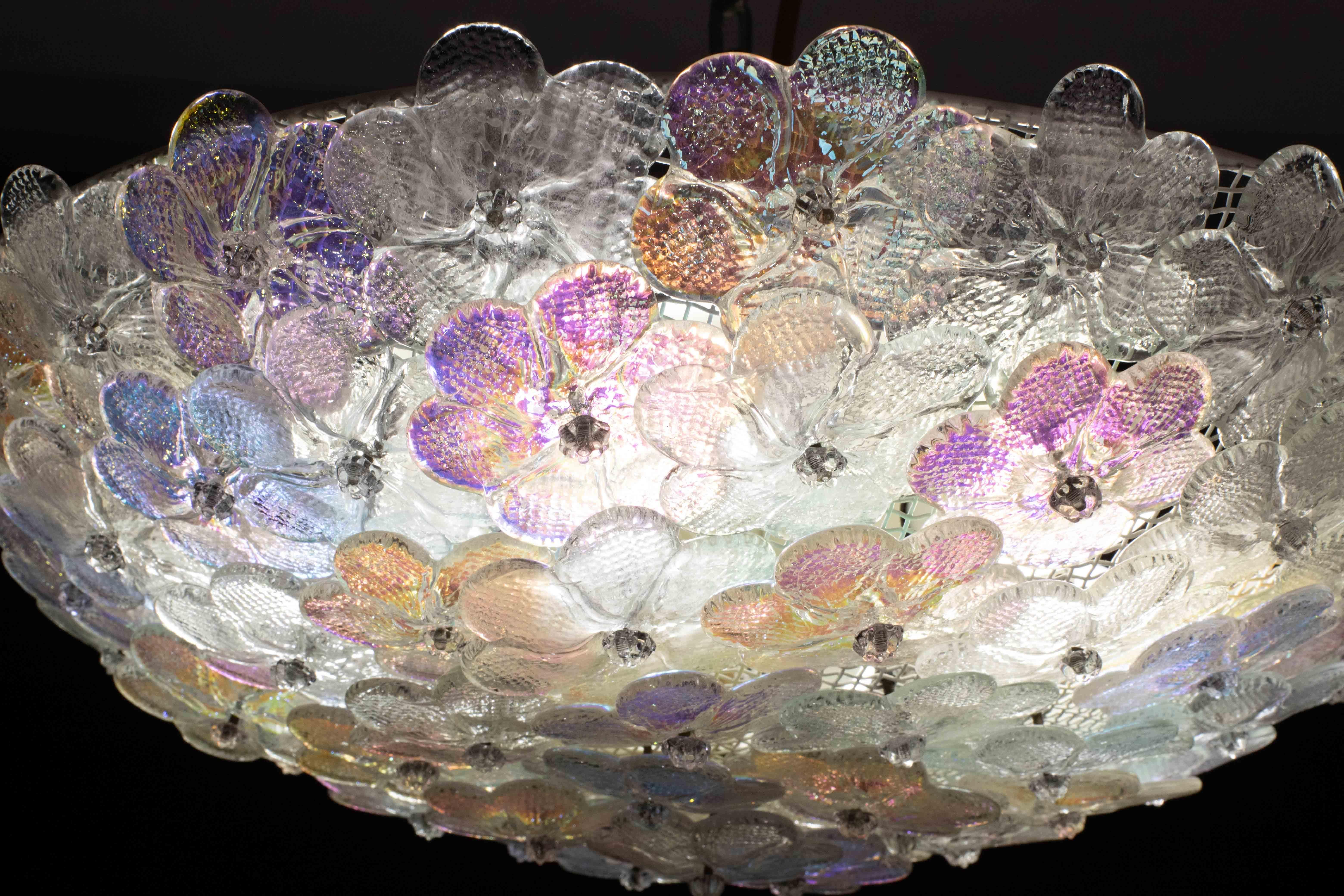 Charming Rainbow Large Size Murano Ceiling Light Flower by Seguso for Venini For Sale 2
