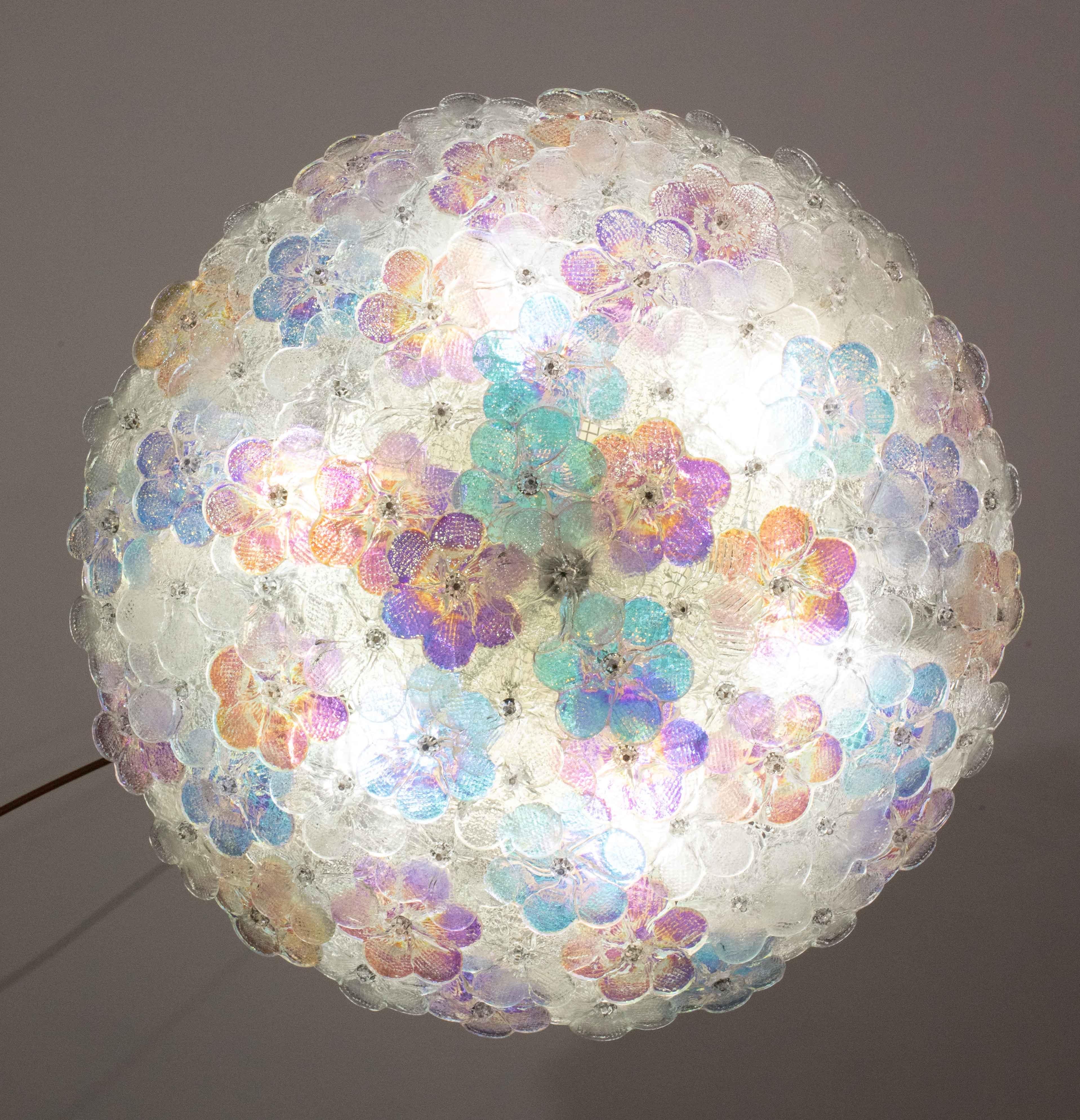 Charming Rainbow Large Size Murano Ceiling Light Flower by Seguso for Venini For Sale 3