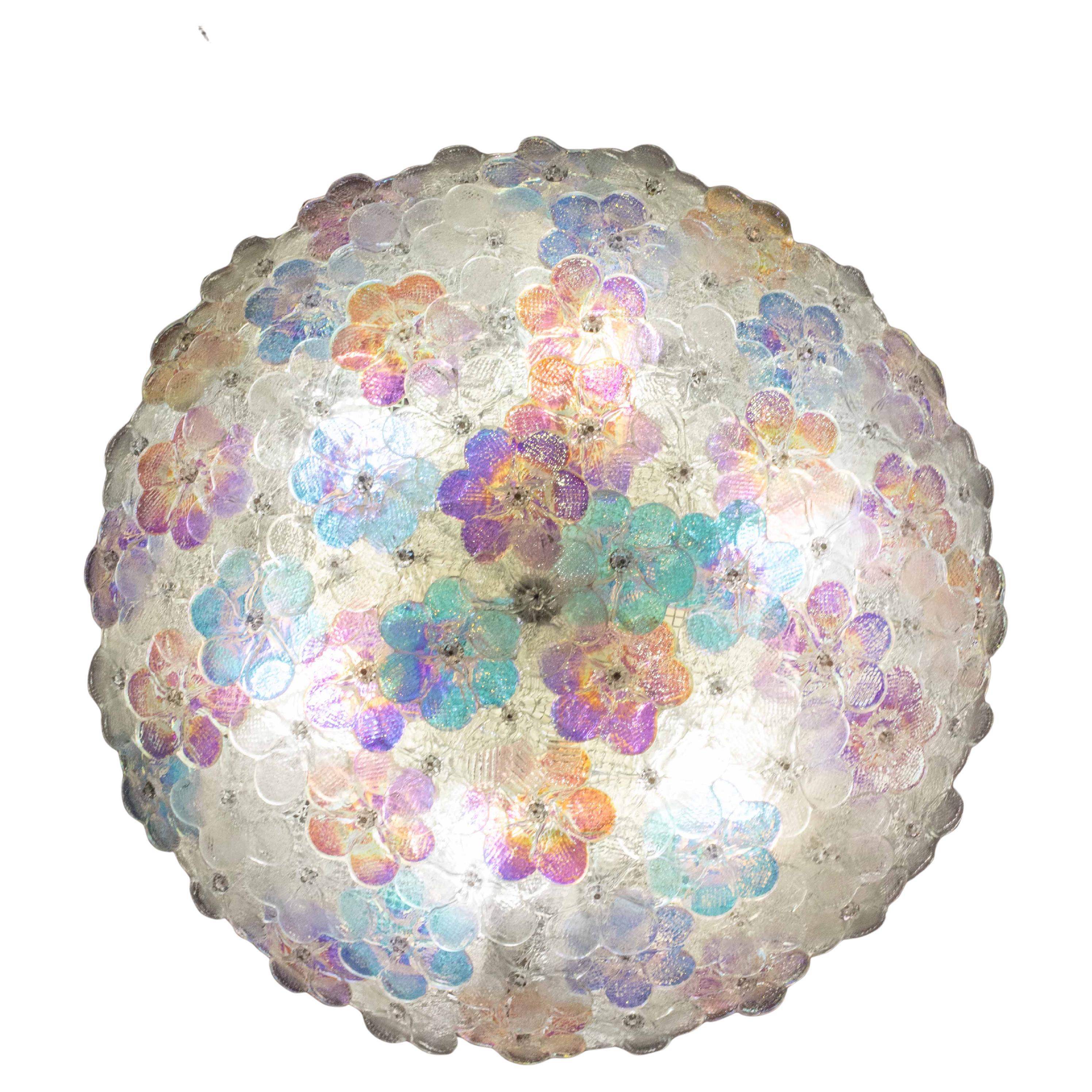 Charming Rainbow Large Size Murano Ceiling Light Flower by Seguso for Venini For Sale