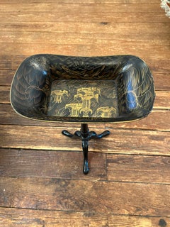 Charming & Rare Antique Black & Gilt Chinoiserie Lacquer Tray on Stand End Table