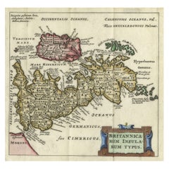 Antique Charming Rare Miniature Map, The British Islands from an Old Pocket Atlas, 1685