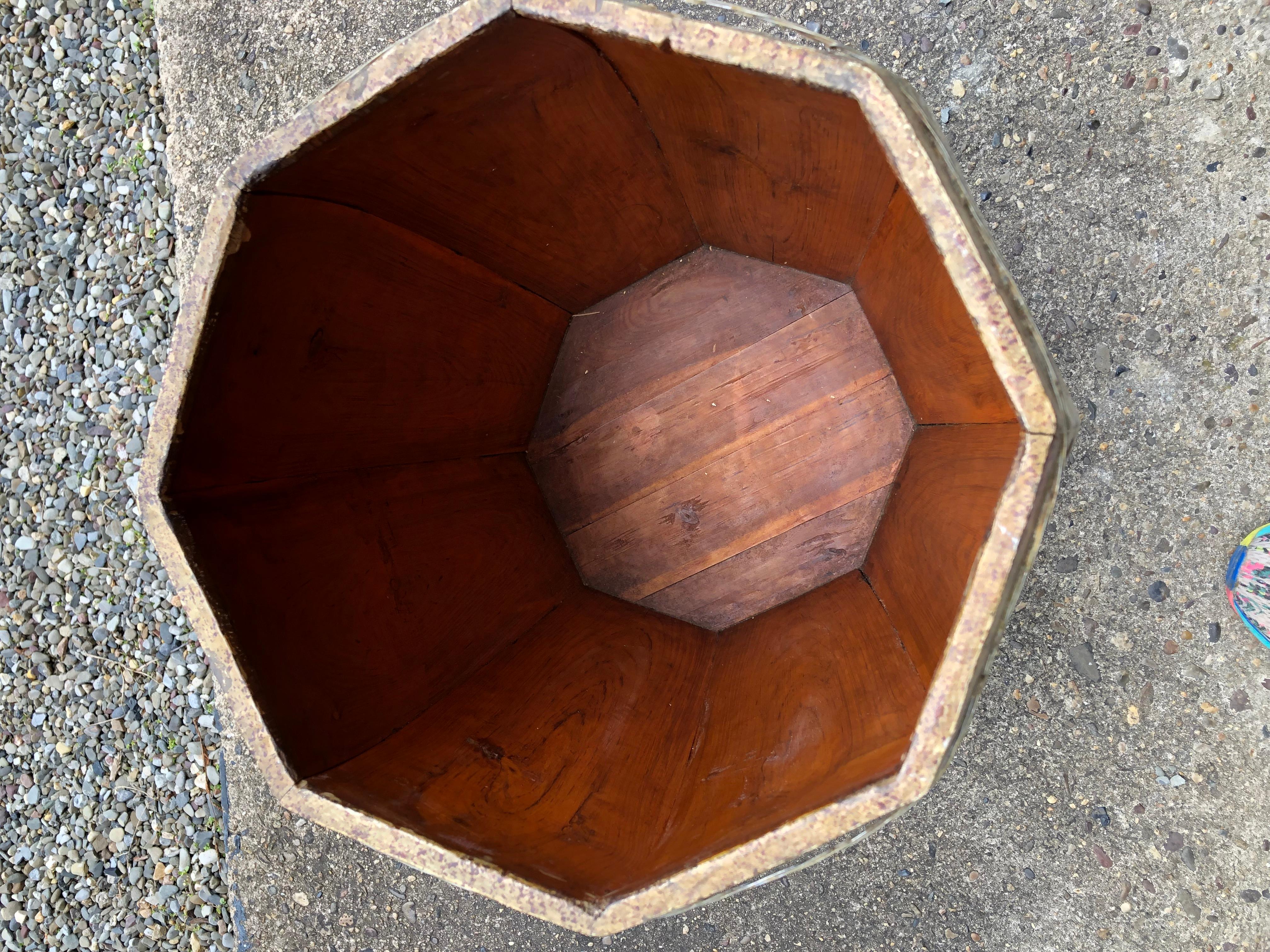 Charming Rare Round Wooden Rice Bin End Table In Distressed Condition For Sale In Hopewell, NJ