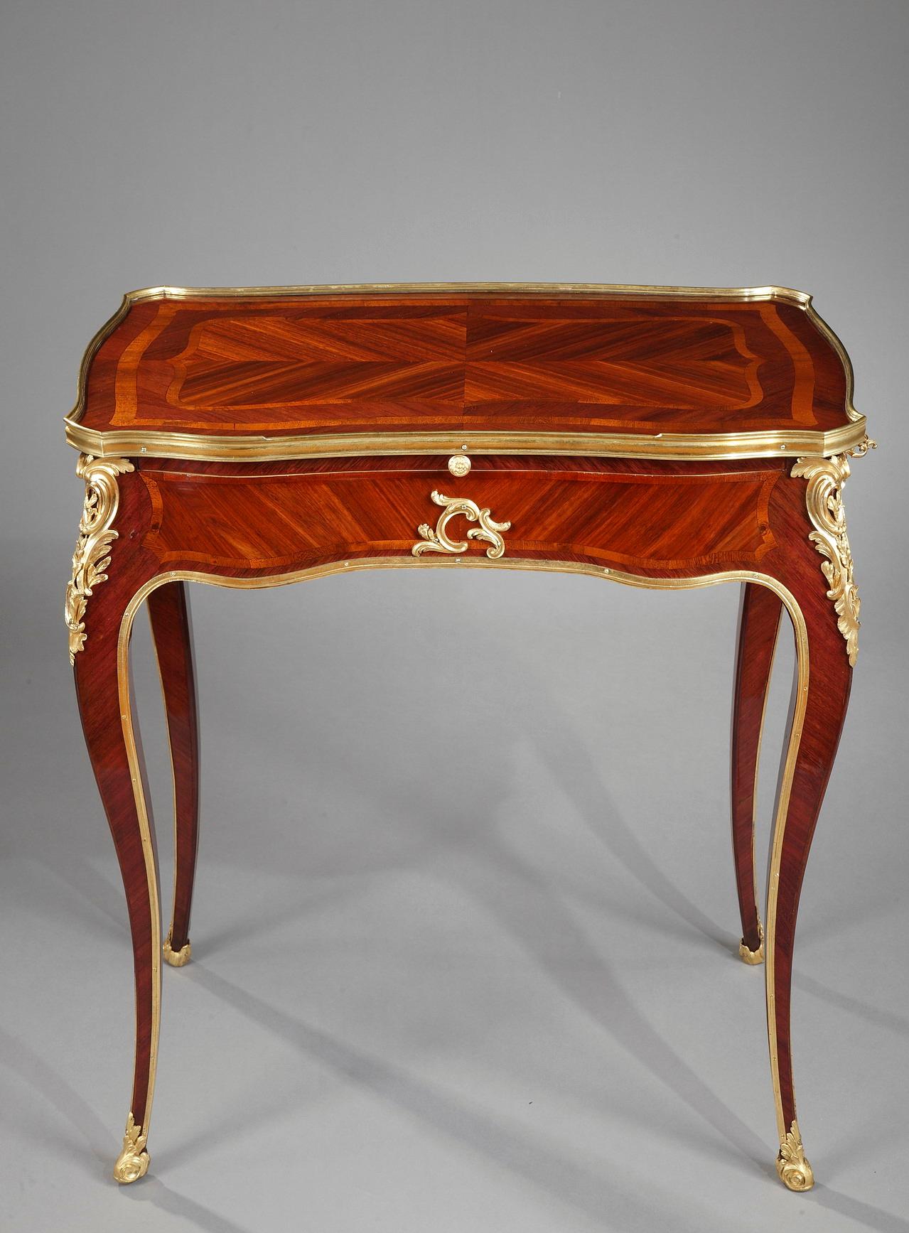 French Louis XV Style Reading Table Attributed to H. Dasson, France, Circa 1885 For Sale
