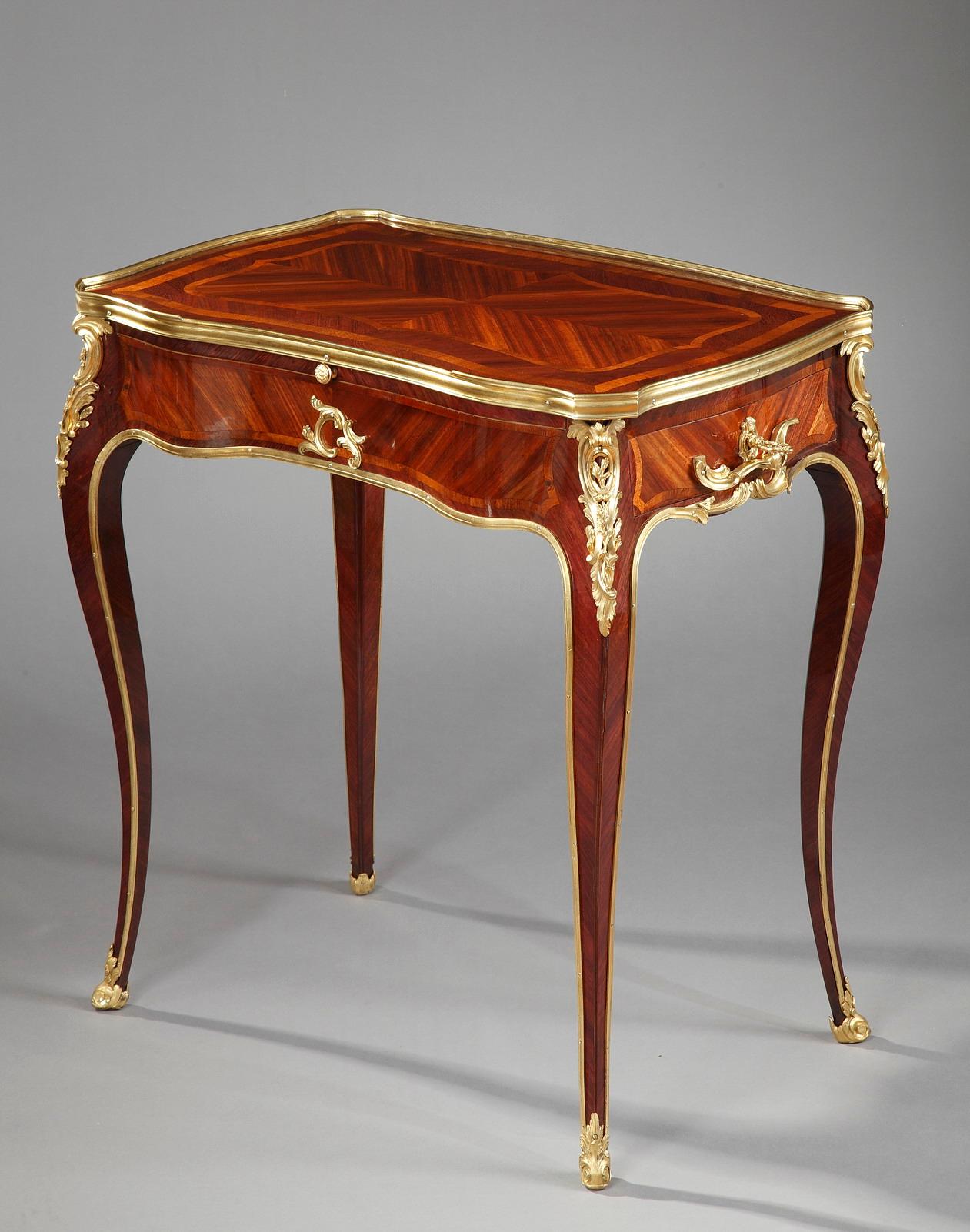 Leather Louis XV Style Reading Table Attributed to H. Dasson, France, Circa 1885 For Sale