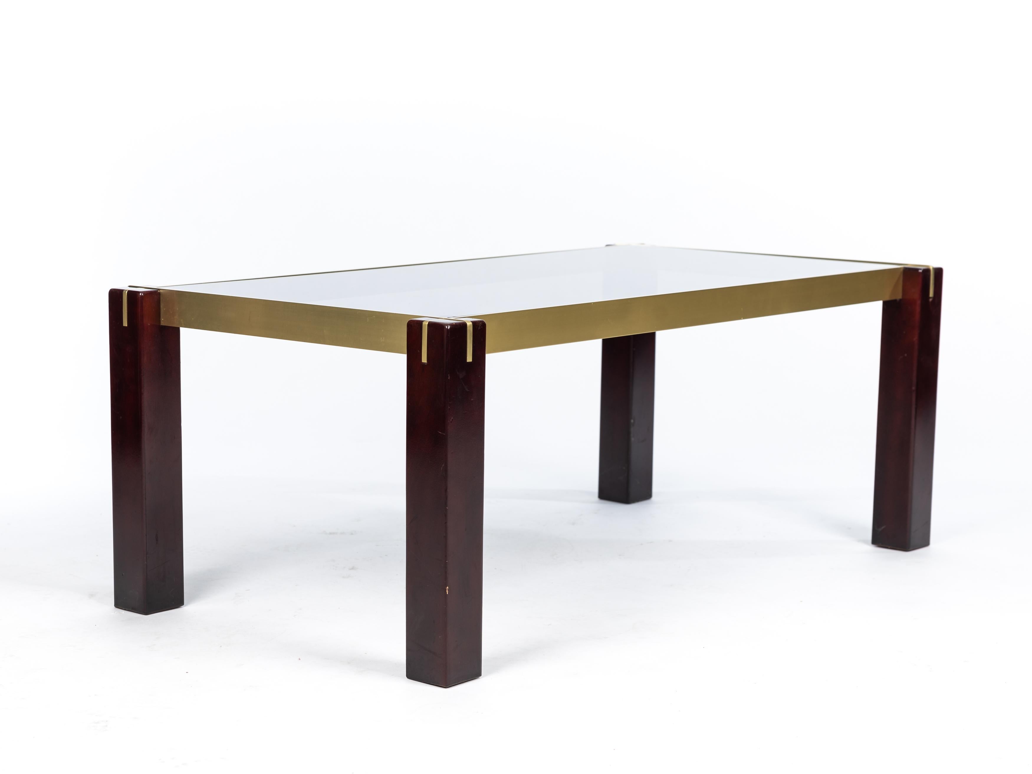 Charmante table basse rectangulaire, bois de laiton et verre fumé, années 1960, Italie en vente 3