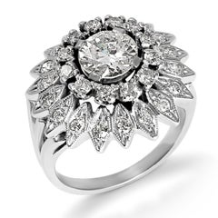 Vintage Starburst Cocktail Ring with 1.50 carat Round Diamond in Platinum