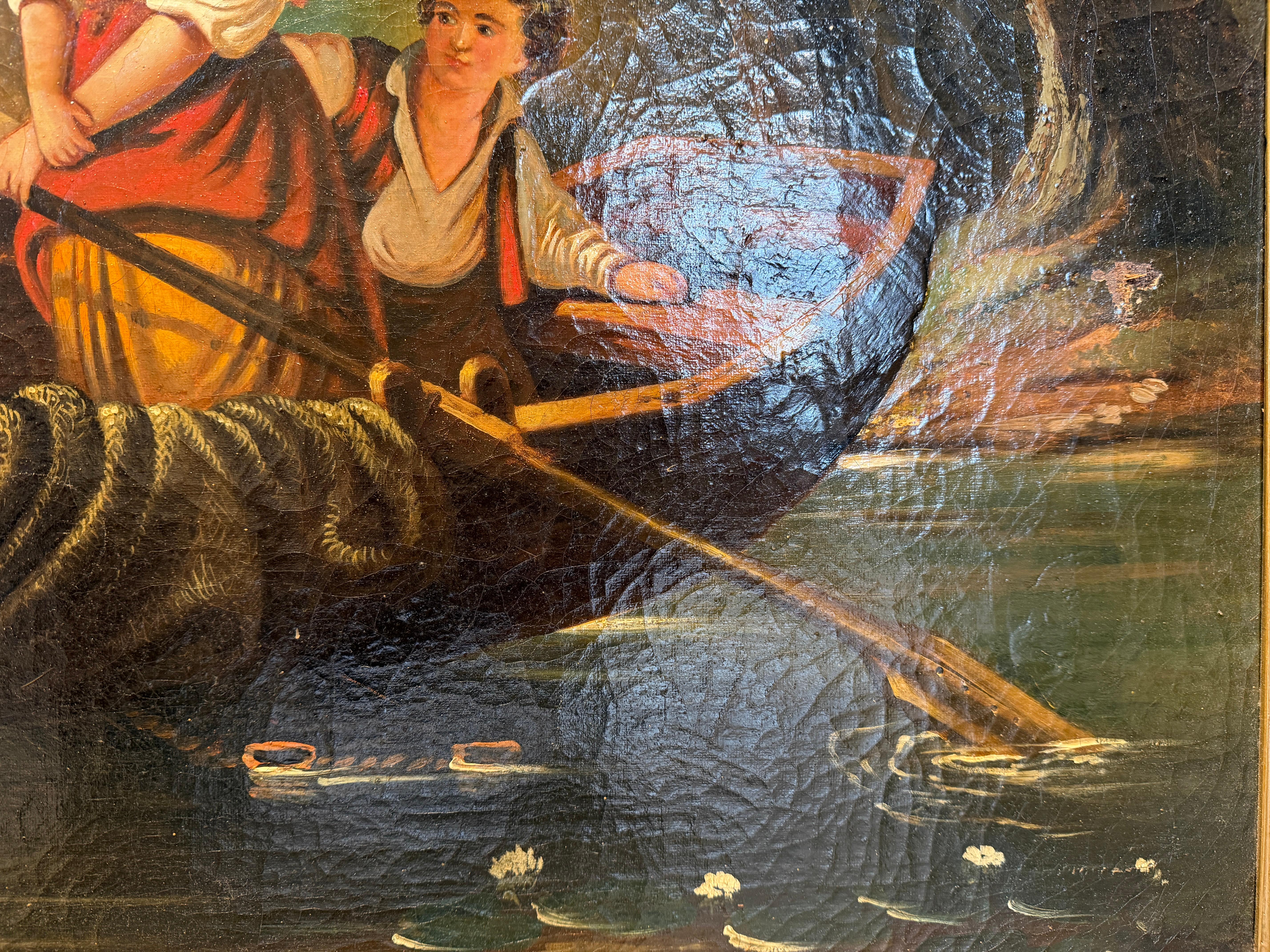 Incantevole scena fluviale di H. Werner - Famiglia di pescatori in barca a remi del XIX secolo in vendita 4