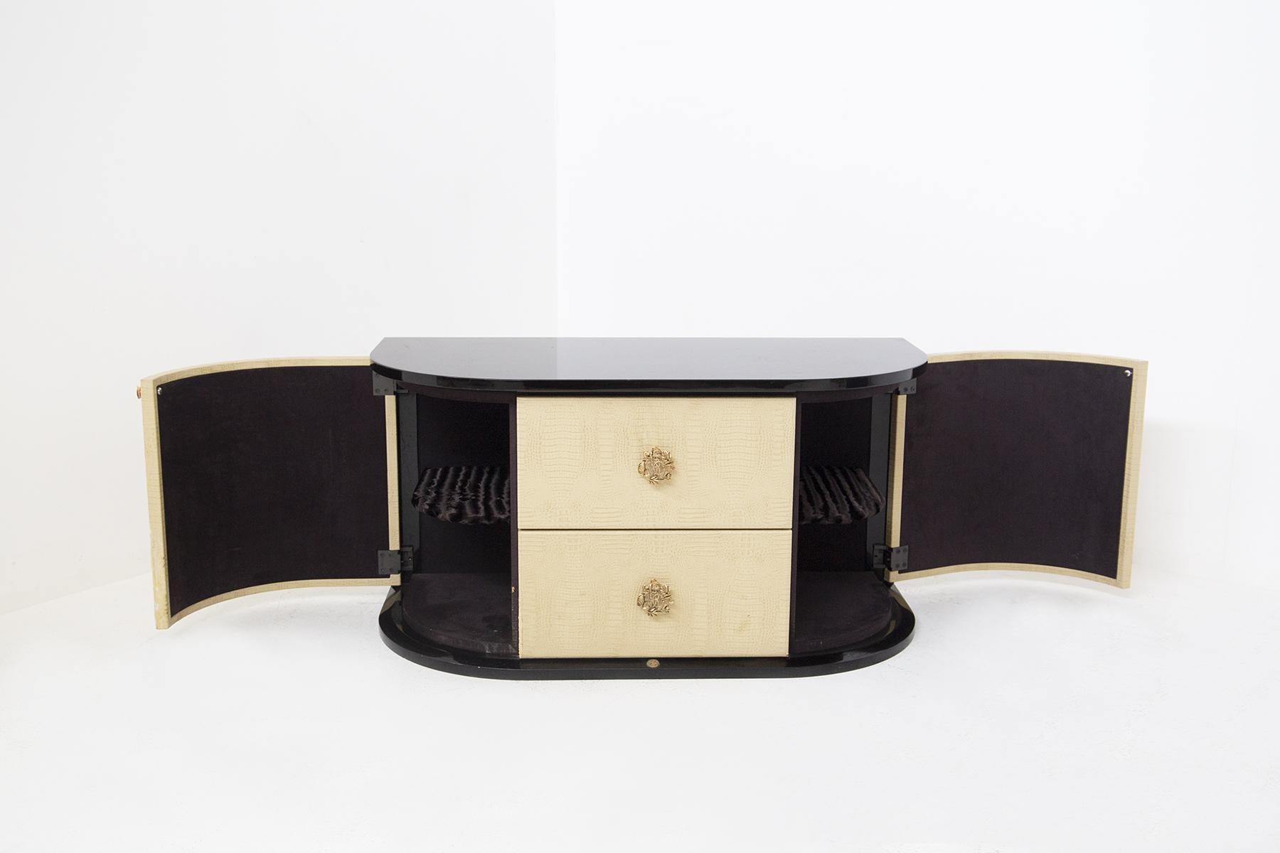 Velvet Charming Roberto Cavalli Dresser in Imitation Reptile Leather For Sale