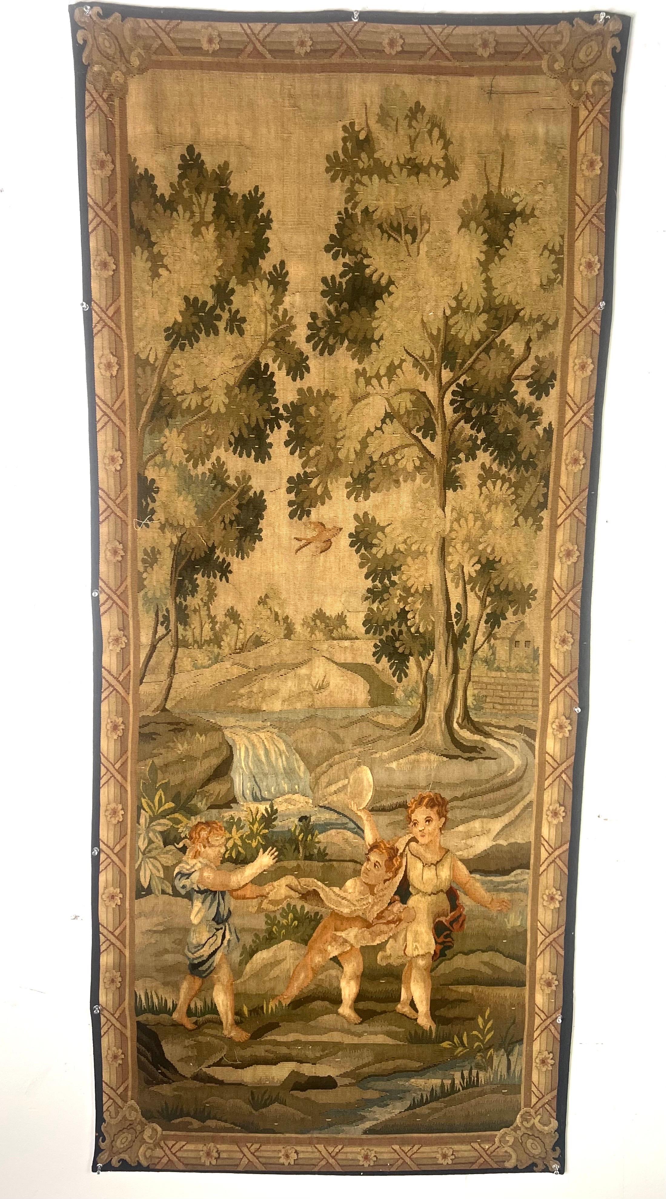 Romantischer französischer Wandteppich aus dem frühen 19. Jahrhundert mit Charme  (Romantik) im Angebot
