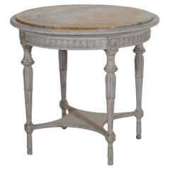 Charming round hall table in Gustavian style with original marble top, 19th C.