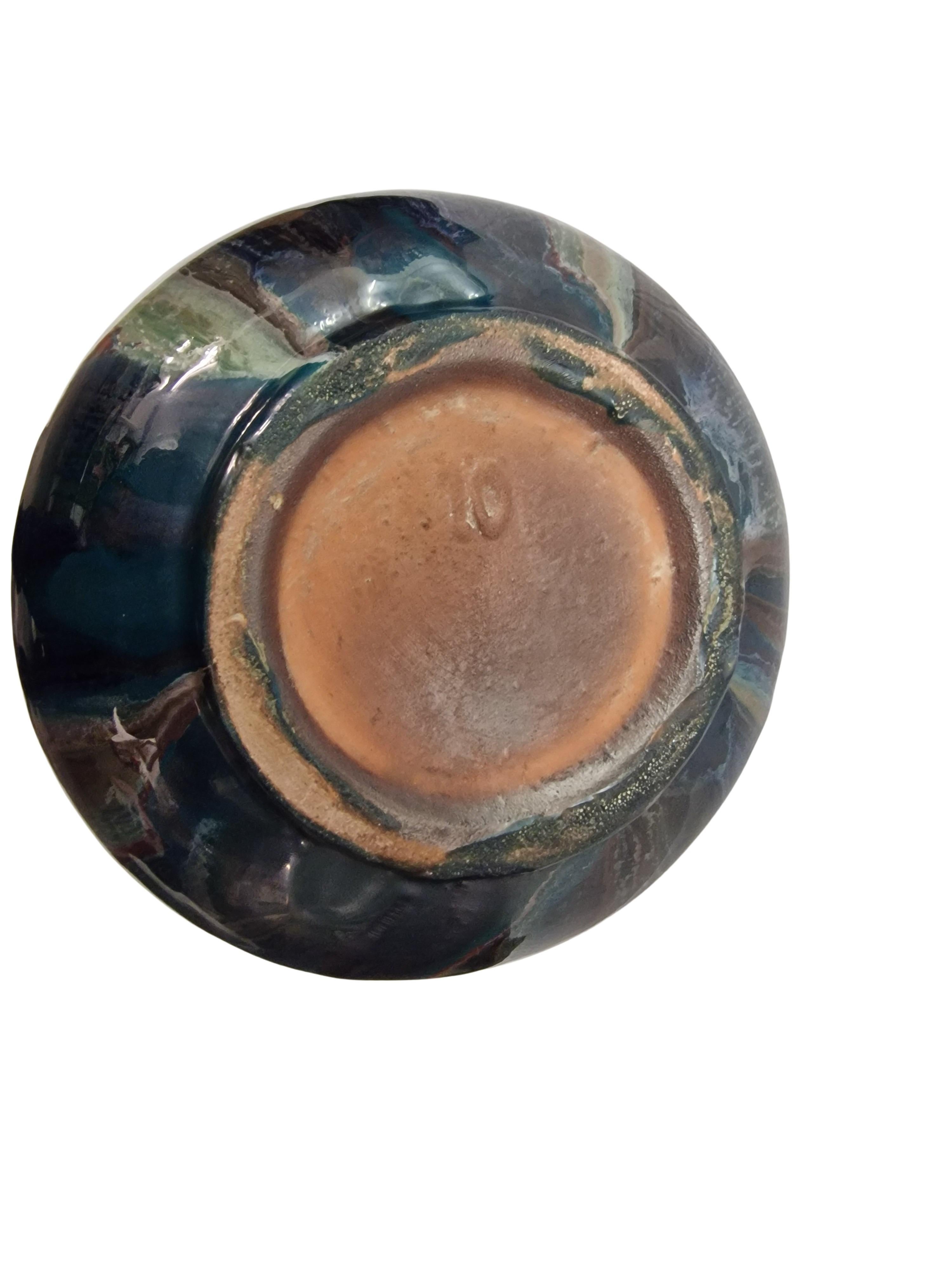 Ceramica Grazioso vaso con smalto a correre e motivi scultorei di uccelli, Art Déco, anni '20, Francia in vendita