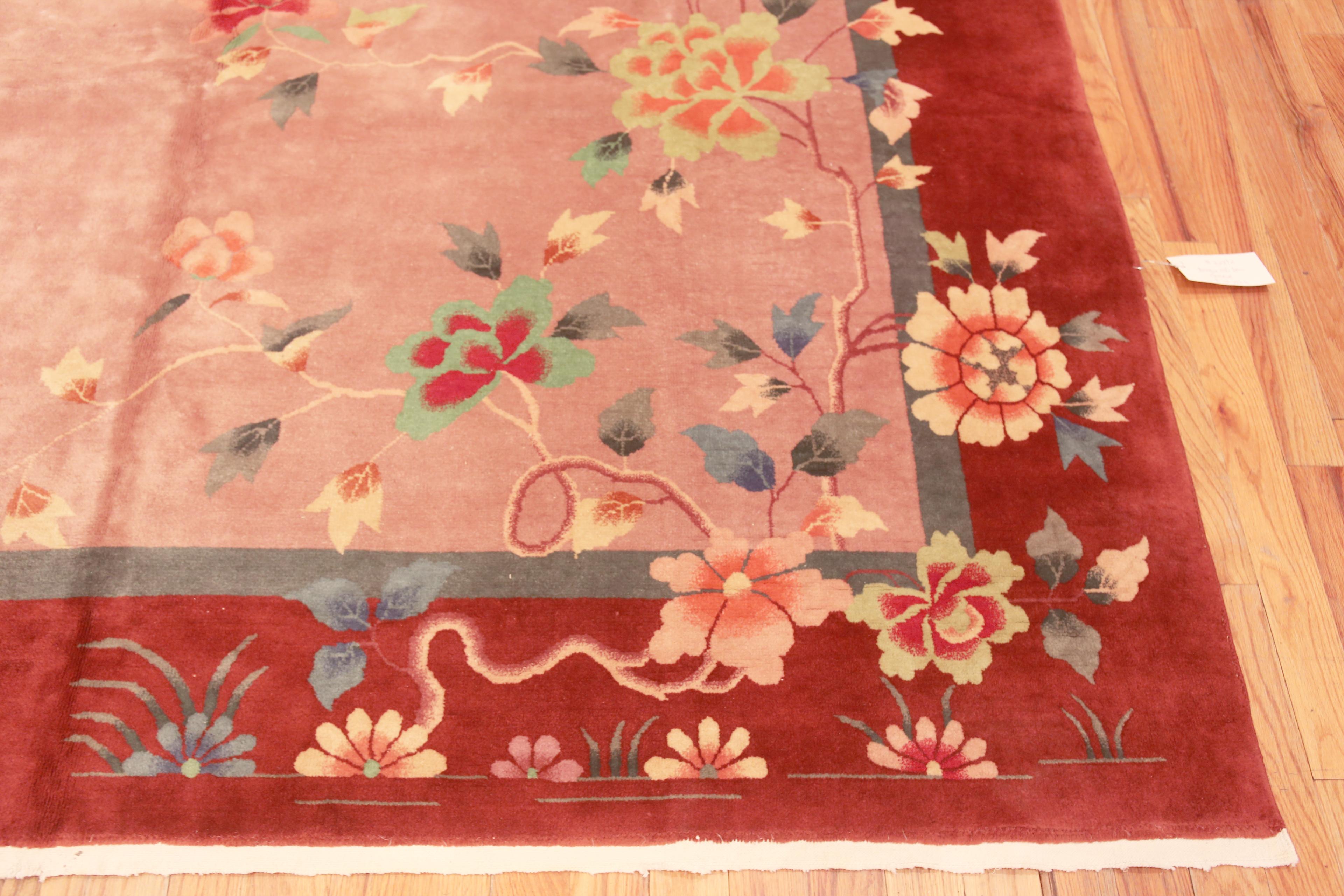 Hand-Knotted Charming Salmon Pink Antique Chinese Art Deco Rug 8'10