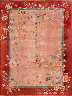 Charming Salmon Pink Antique Chinese Art Deco Rug 8'10" x 11'6"