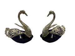 Charming salt & pepper set with spoons, royal blue glass, 800 silver 1970s Italy