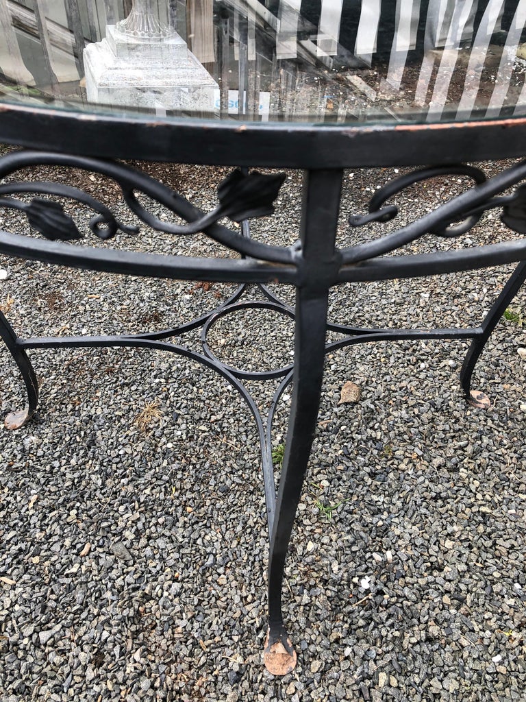 Charming Salterini Wrought Iron and Glass Round Garden Dining Table For