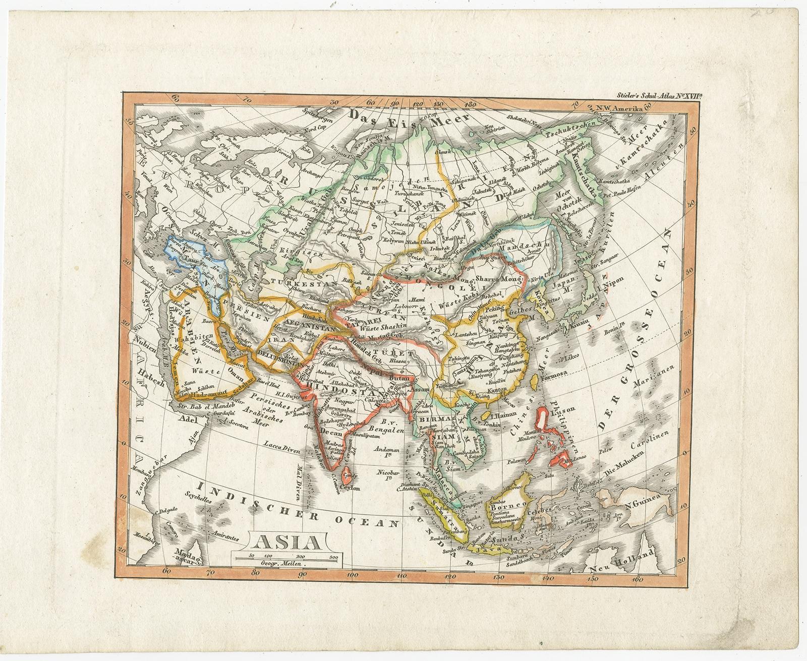 Paper Charming Scarce Small Antique Map of Asia, 1837 For Sale