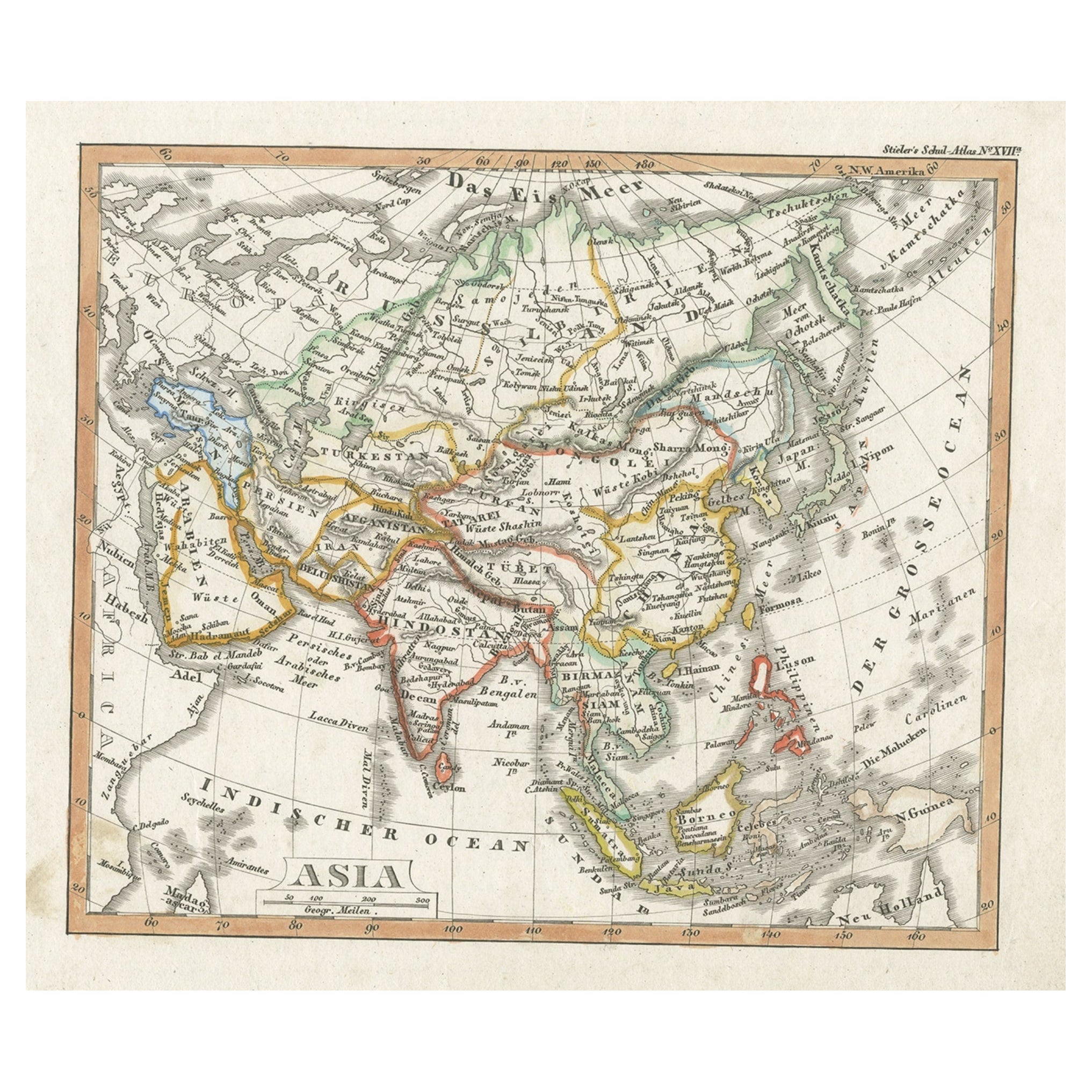 Affascinante mappa antica di piccole dimensioni dell'Asia, 1837
