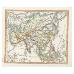Affascinante mappa antica di piccole dimensioni dell'Asia, 1837
