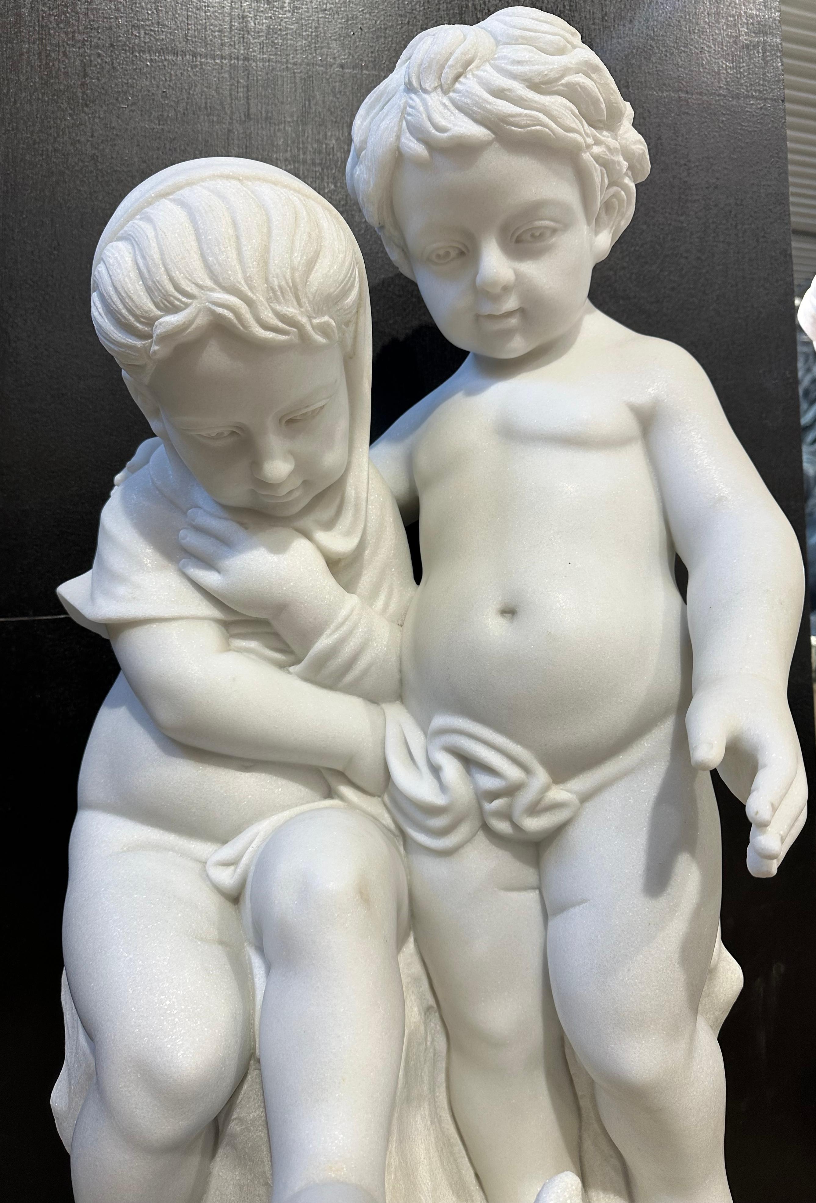 Neoclassical Charming Sculpture of Two Putti In Marble  For Sale