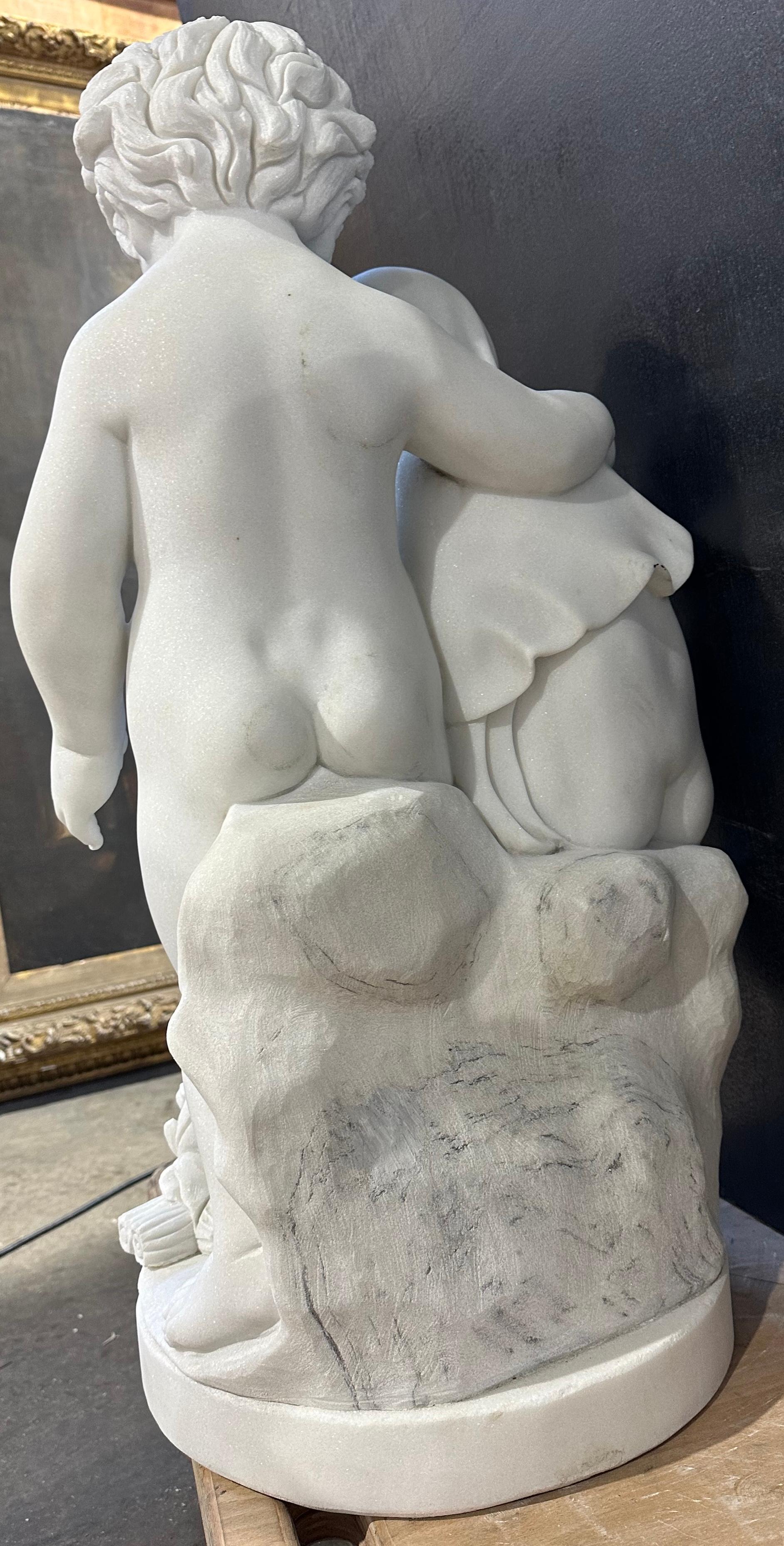European Charming Sculpture of Two Putti In Marble  For Sale