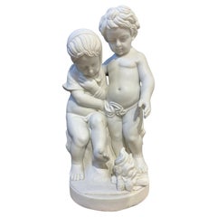 Charming Sculpture of Two Putti In Marble 