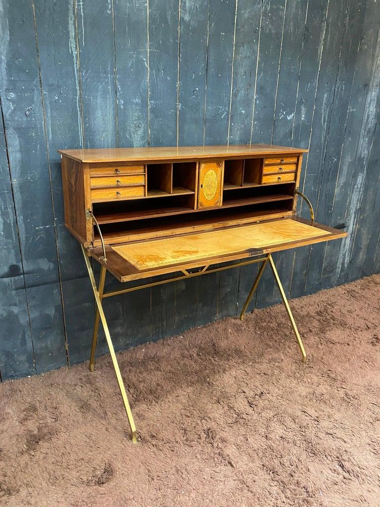 charming secretary circa 1960 in solid walnut, gilded metal base.  For Sale 3