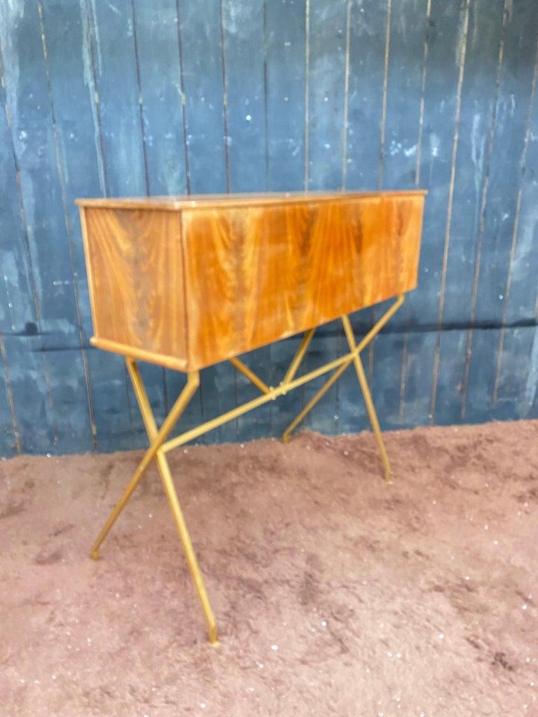 charming secretary circa 1960 in solid walnut, gilded metal base.  For Sale 4