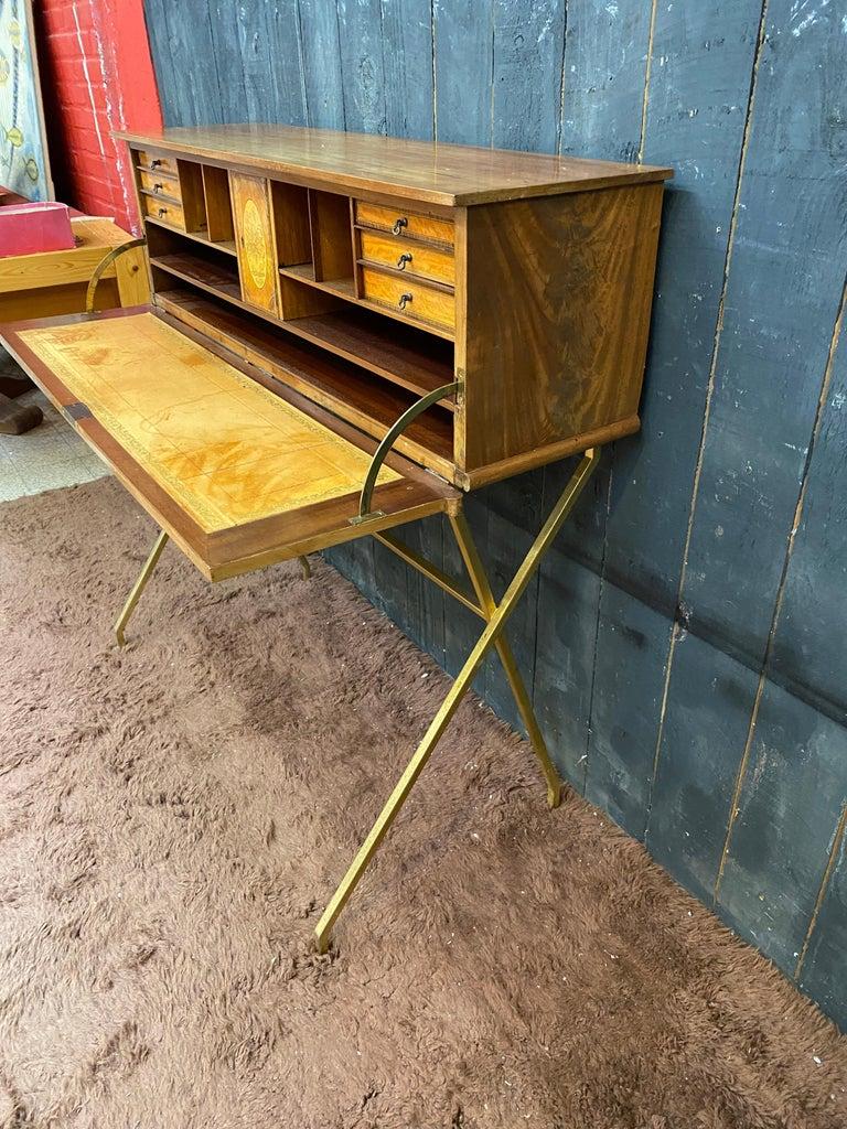 charming secretary circa 1960 in solid walnut, gilded metal base.  For Sale 6