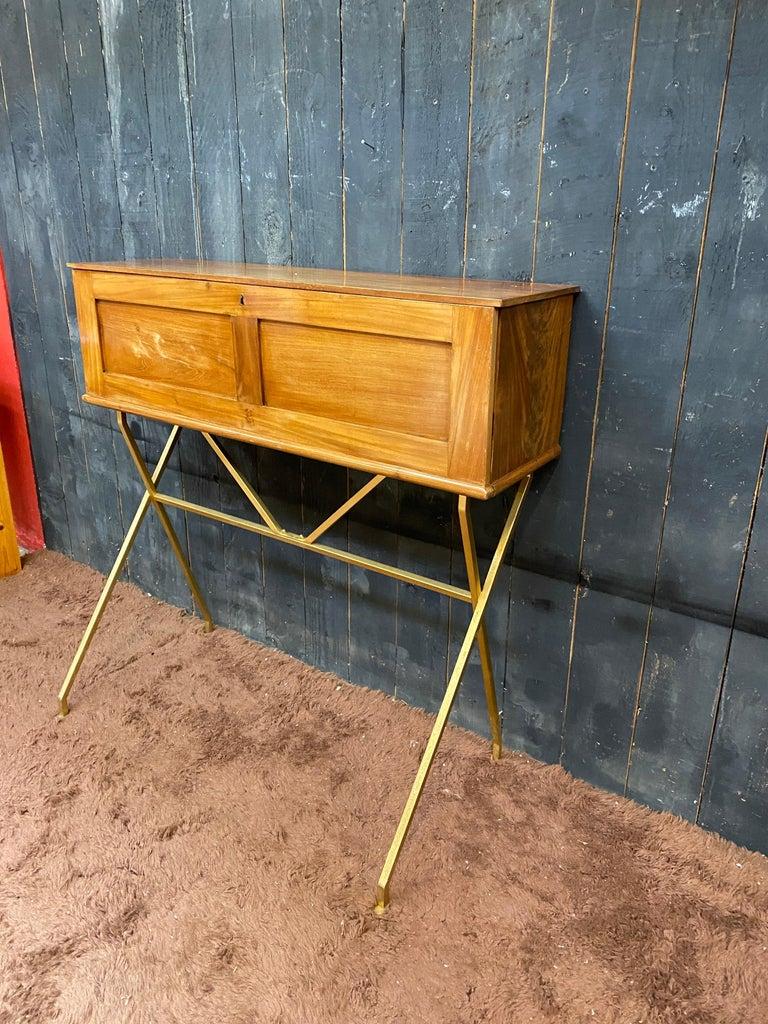charming secretary circa 1960 in solid walnut, gilded metal base.  For Sale 7