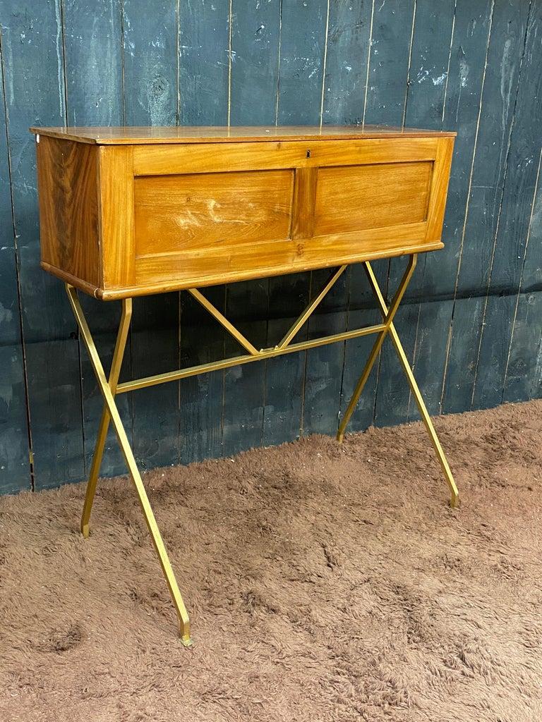 Mid-20th Century charming secretary circa 1960 in solid walnut, gilded metal base.  For Sale