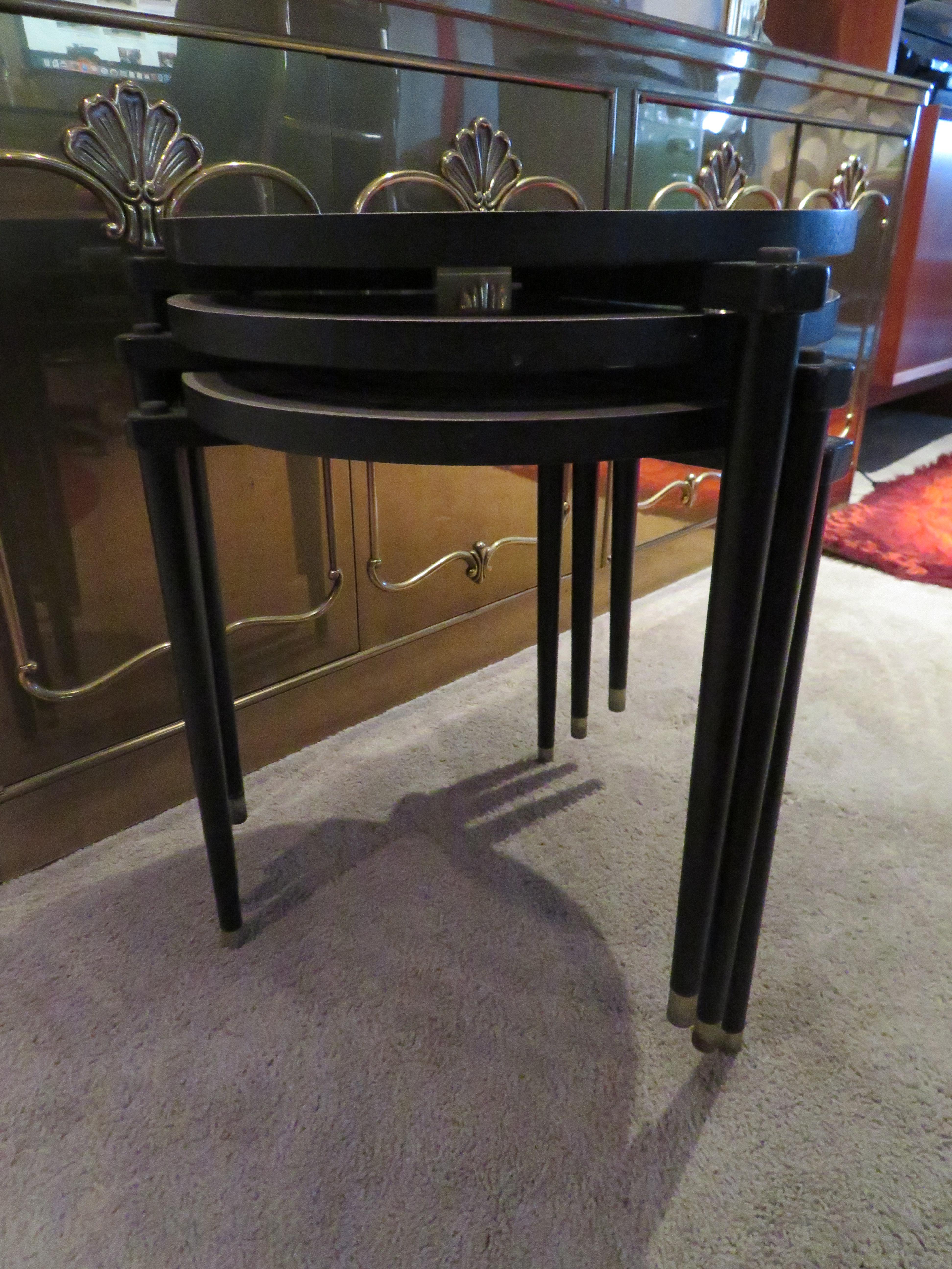 Charming Set of 3 Piero Fornasetti Style Stack Nesting Table Mid-Century Modern For Sale 6