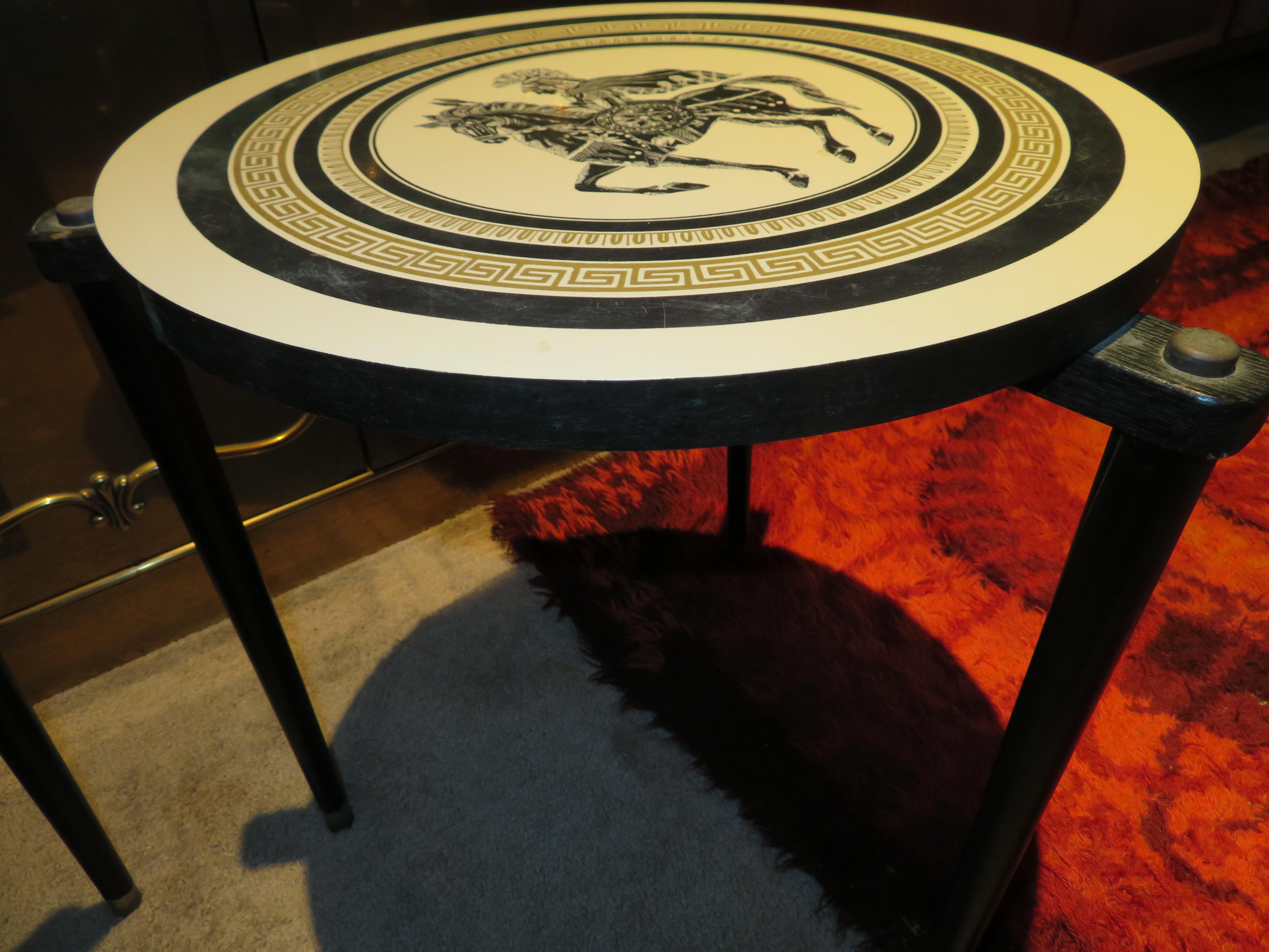 Brass Charming Set of 3 Piero Fornasetti Style Stack Nesting Table Mid-Century Modern For Sale