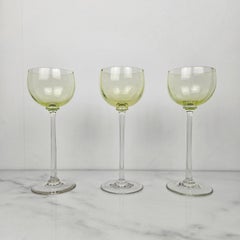 Charming Set of 3 Colored Ribbed Wine Glasses With Long Stem, Ca 1920
