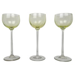 Used Charming Set of 3 Colored Ribbed Wine Glasses With Long Stem, Ca 1920