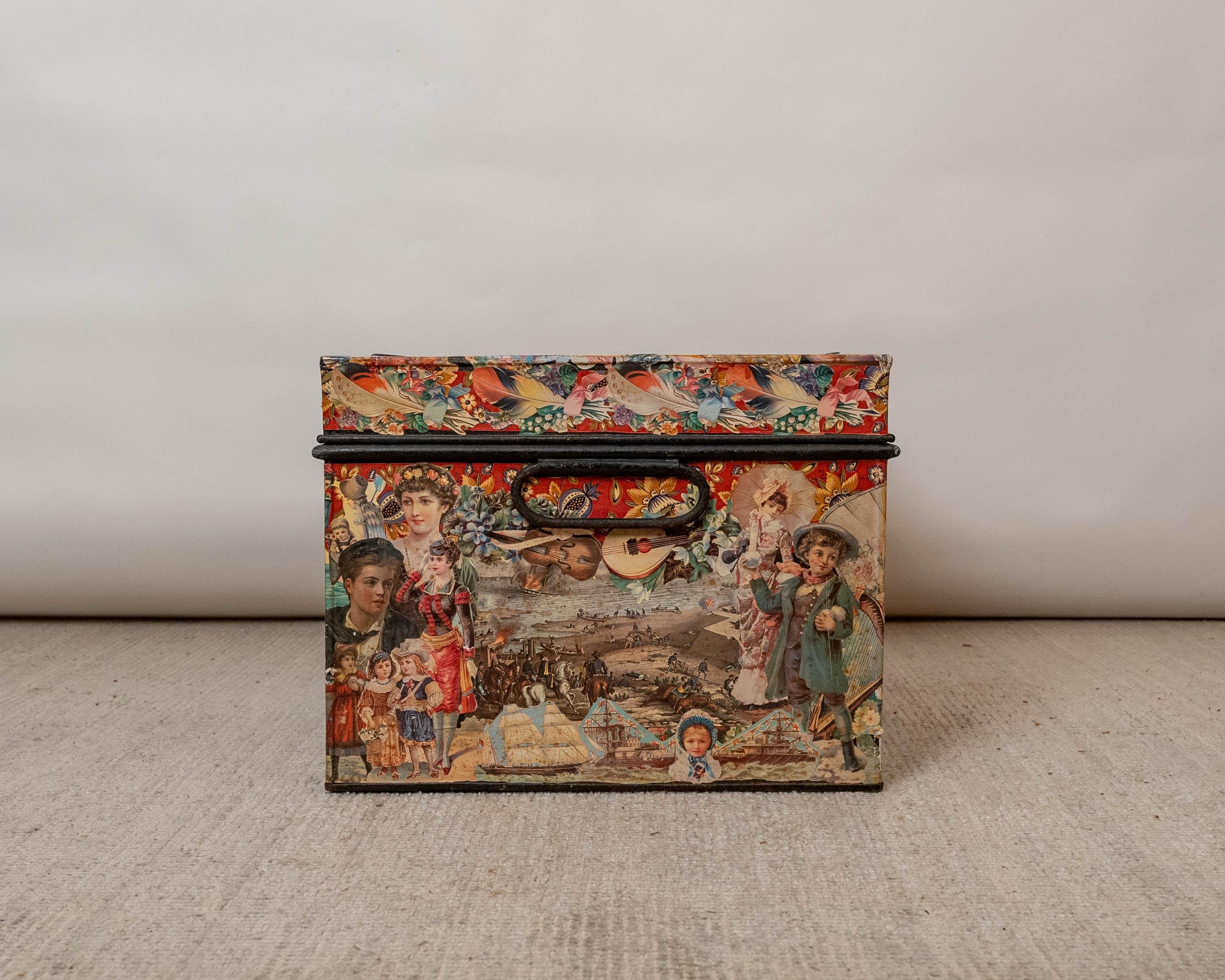 Charming Set of 3 Victorian Artful Hand Decoupaged Storage Trunks For Sale 10