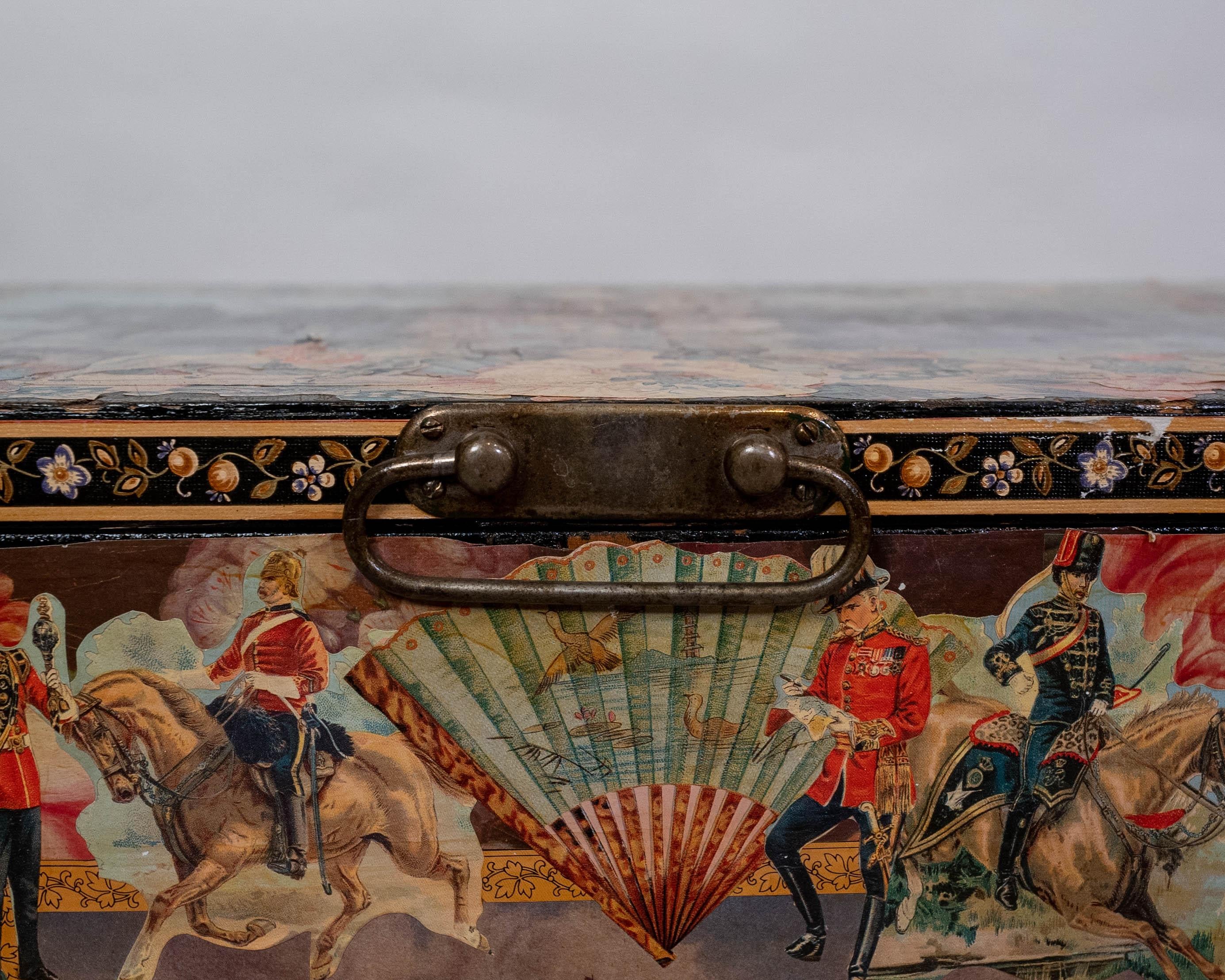 American Charming Set of 3 Victorian Artful Hand Decoupaged Storage Trunks For Sale