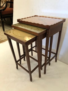 Charming Set of 3 Vintage hand painted Nesting Tables in Pastel Colors