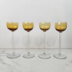 Charming Set of 4 Amber Colored Ribbed Liqueur Glasses With Long Stem, Ca. 1920