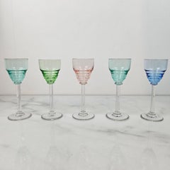 Charming Set of 5 Colored Liqueur Glasses With Slender Stem, Ca. 1920