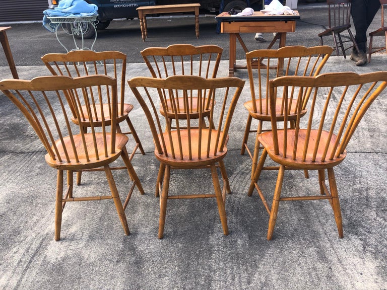 Charming Set of 6 Antique Pine Vermont Side Dining Chairs For Sale at