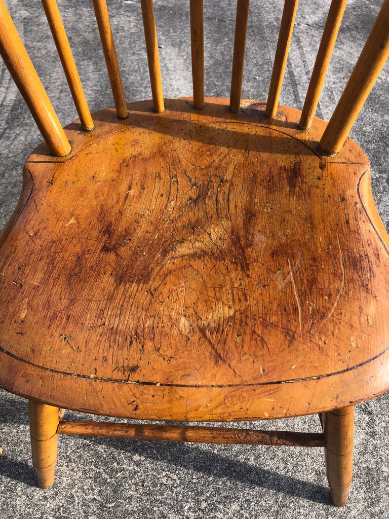 Charming Set of 6 Antique Pine Vermont Side Dining Chairs For Sale at