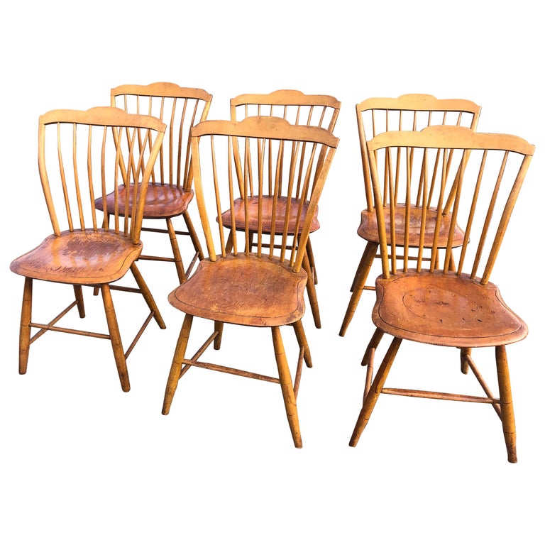 Charming Set of 6 Antique Pine Vermont Side Dining Chairs at 1stDibs