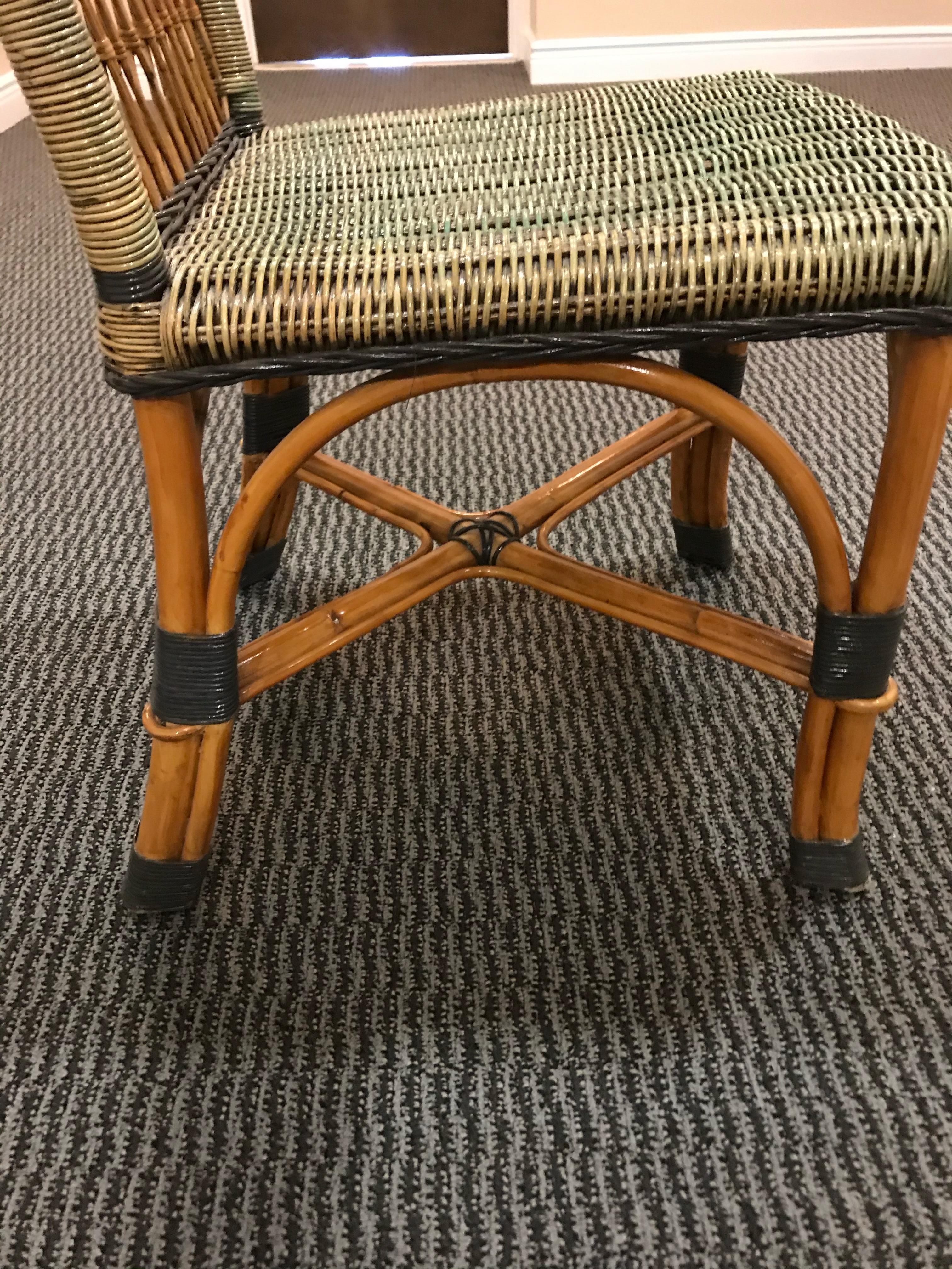Late 20th Century Charming Set of 6 Grange Stained Rattan and Wood Dining or Patio Chairs
