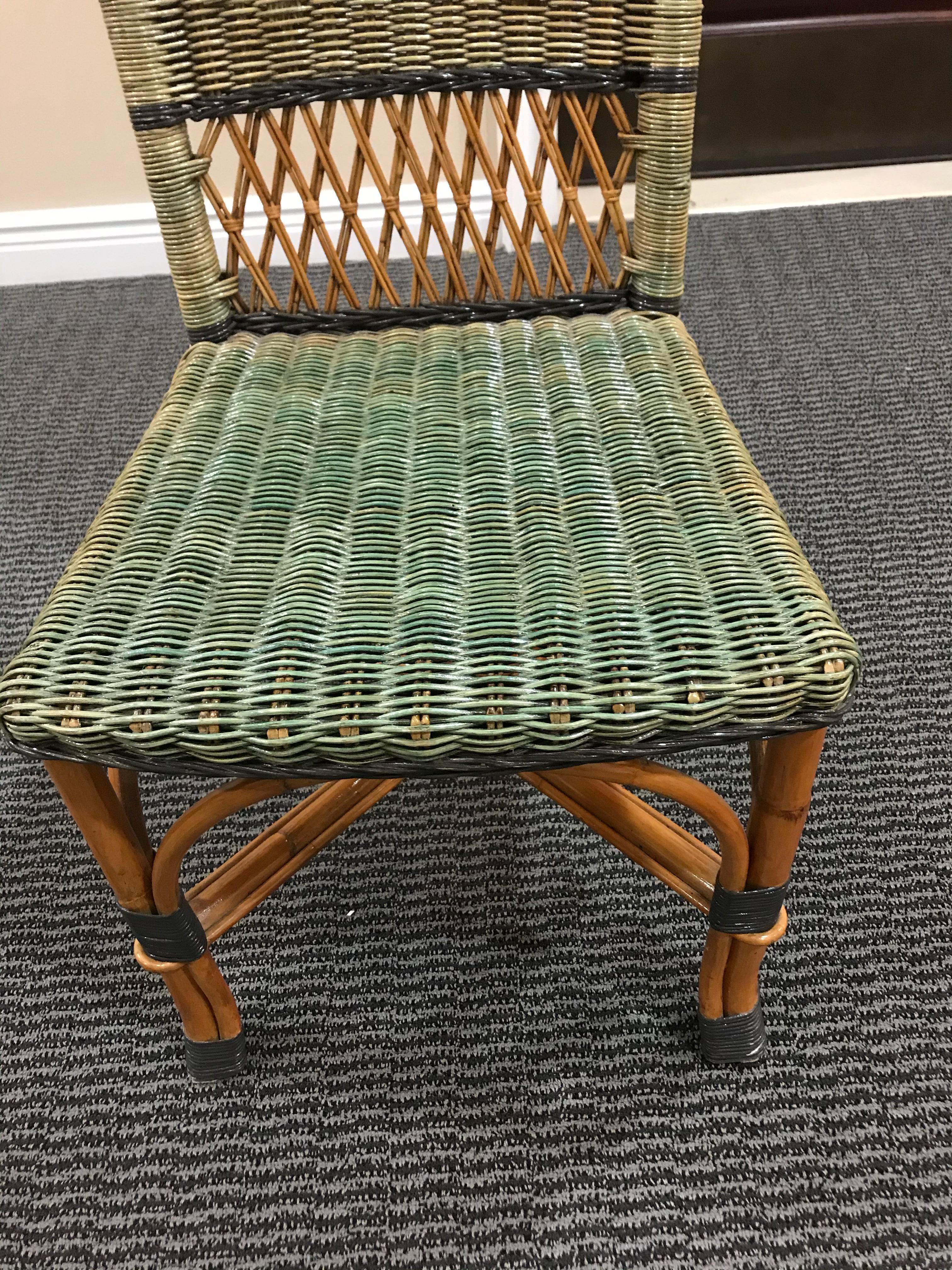 Charming Set of 6 Grange Stained Rattan and Wood Dining or Patio Chairs 2
