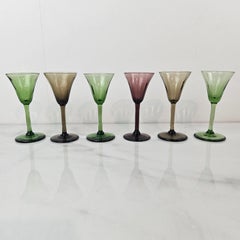 Charming Set of 6 Hand-Blown Full Colored Ribbed Liqueur Glasses, Ca. 1920