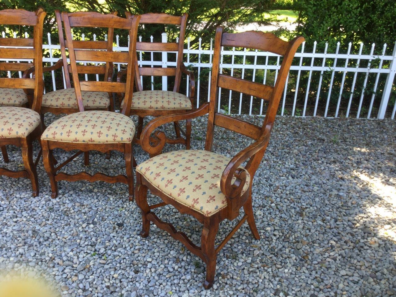 Charming Set of 6 Vintage French Country Dining Chairs Fleur di Lis Upholstery 5