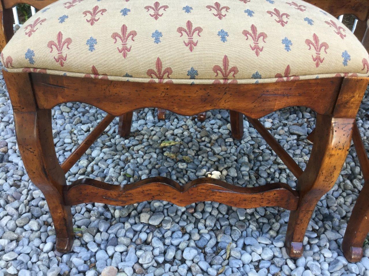 French Provincial Charming Set of 6 Vintage French Country Dining Chairs Fleur di Lis Upholstery