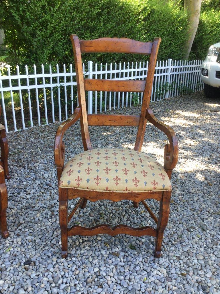 Late 20th Century Charming Set of 6 Vintage French Country Dining Chairs Fleur di Lis Upholstery