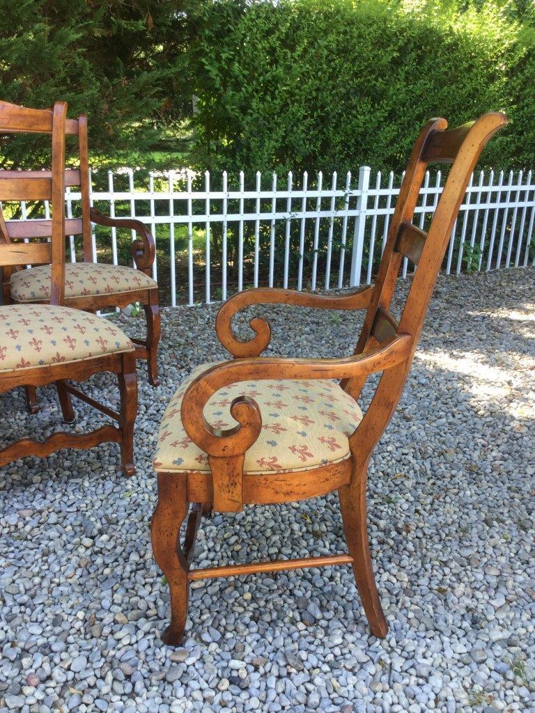 Charming Set of 6 Vintage French Country Dining Chairs Fleur di Lis Upholstery 1