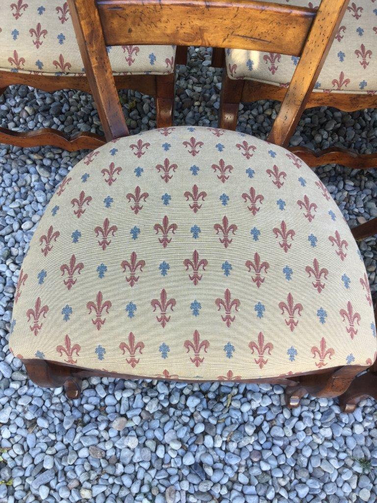Charming Set of 6 Vintage French Country Dining Chairs Fleur di Lis Upholstery 3